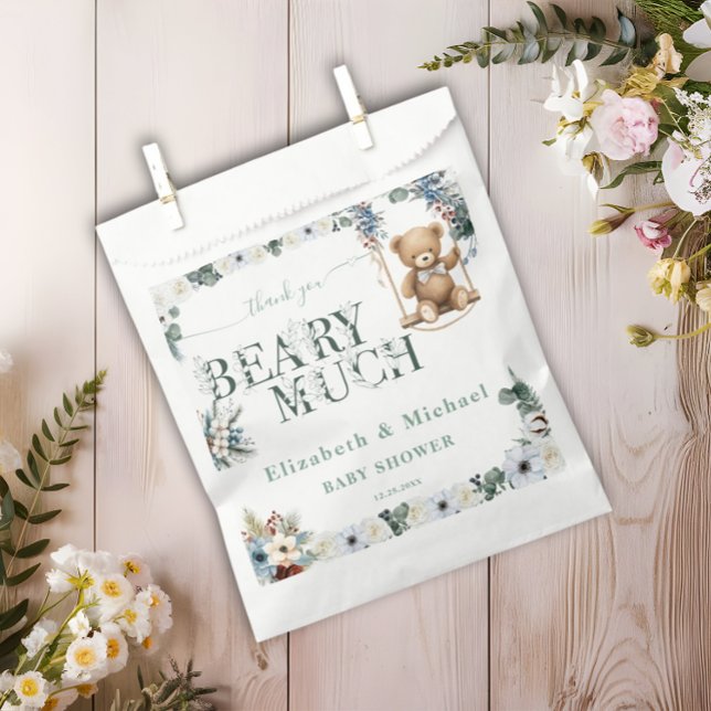 Bear On The Way Floral Sage Green Neutral Shower   Favour Bags (Creator Uploaded)