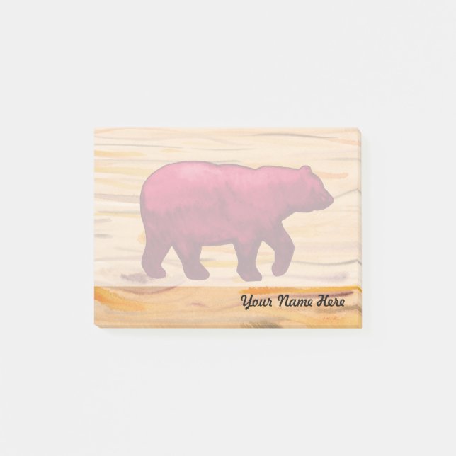 Bear on Woodgrain Post it Note (Front)