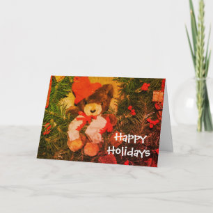 Bear On Wreath Christmas Holiday Customisable Card