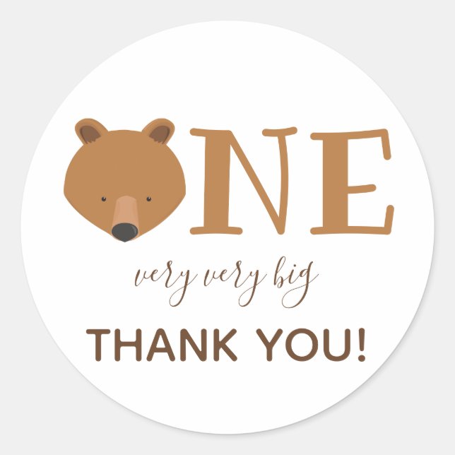 Bear One Cute Animal Thank You Classic Round Sticker (Front)