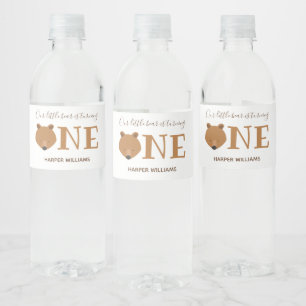 Bear One First Birthday Water Bottle Label