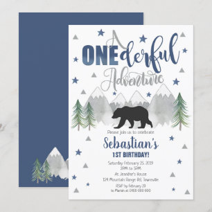 Bear Onederful Adventure Birthday Invitation 1st
