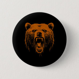 Bear Orange Angry Grizzly Bear Hiking Camping Camp 6 Cm Round Badge