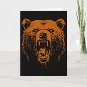Bear Orange Angry Grizzly Bear Hiking Camping Camp Card
