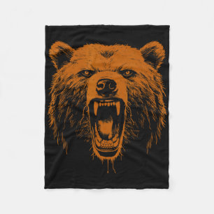 Bear Orange Angry Grizzly Bear Hiking Camping Camp Fleece Blanket