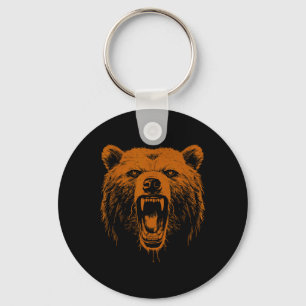 Bear Orange Angry Grizzly Bear Hiking Camping Camp Key Ring