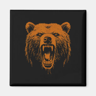 Bear Orange Angry Grizzly Bear Hiking Camping Camp Magnet