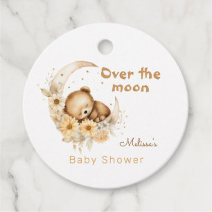 Bear Over the Moon Baby Boy Shower Favour Tags