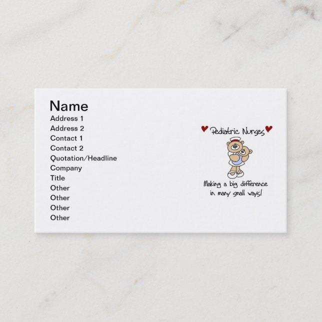 Bear Paediatrics Nurses T-shirts and Gifts Business Card (Front)