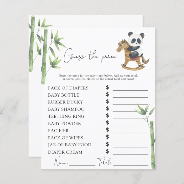 Bear Panda baby shower Price Guess game (Front/Back)