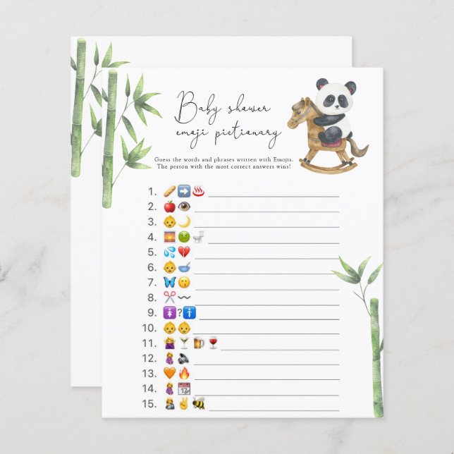 Bear Panda Emoji picture game baby shower (Front/Back)