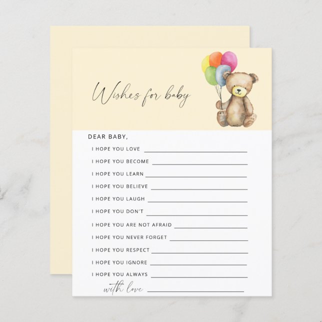 Bear - Party game | wishes for baby game (Front/Back)