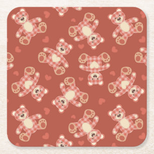 bear patchwork pattern square paper coaster
