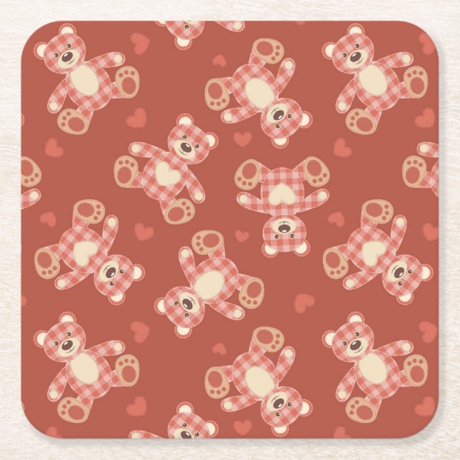 bear patchwork pattern square paper coaster (Front)