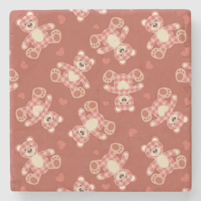 bear patchwork pattern stone coaster (Front)