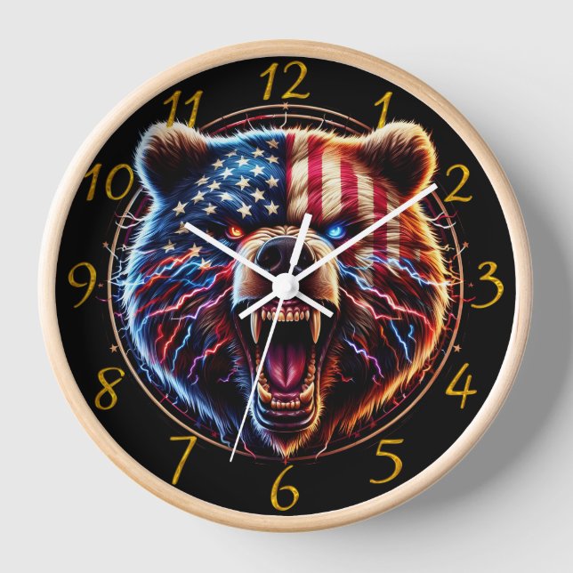 Bear Patriot: A Flag-Bearing Furry Friend Clock (Front)