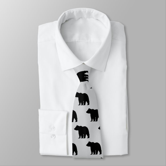 Bear Pattern Silhouette Rustic Tie (Tied)