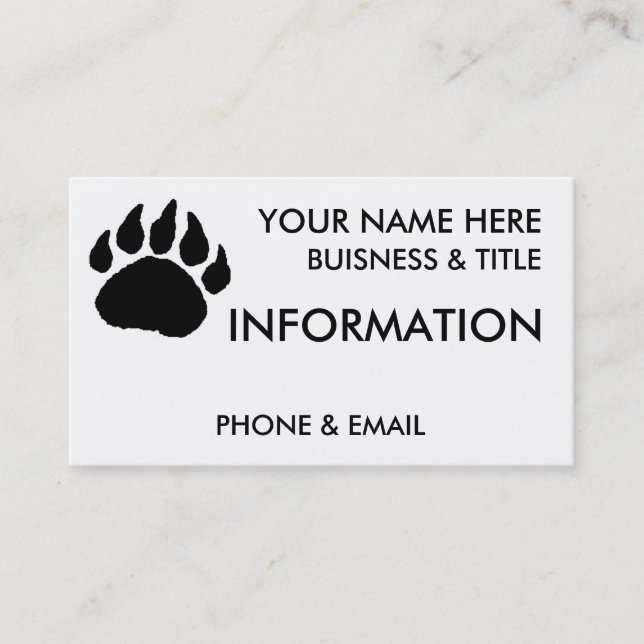 Bear Paw Buisness Cards (Front)