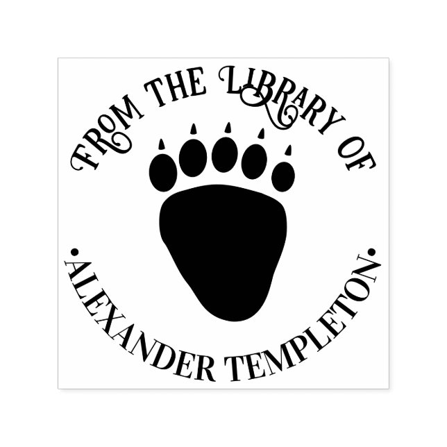 Bear Paw Print Library Book Name Embosser Self-inking Stamp (Design)