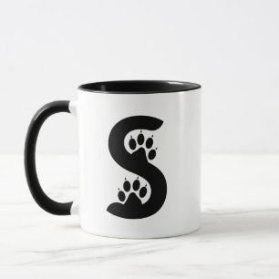 Bear Paw Prints Letter S monogram Mug