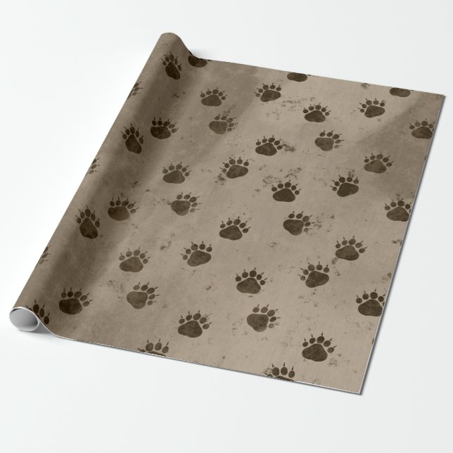 Bear Paw Prints Pattern Wrapping Paper (Unrolled)