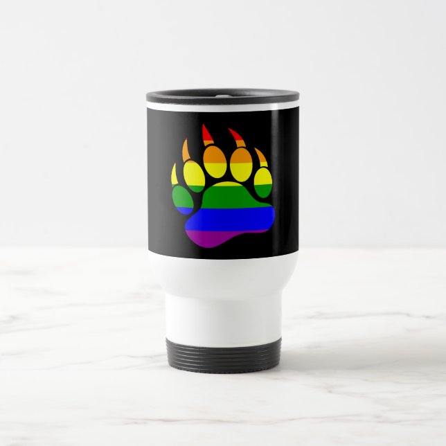 Bear Paw Rainbow Flag Neat &Clean look -Travel Mug (Center)