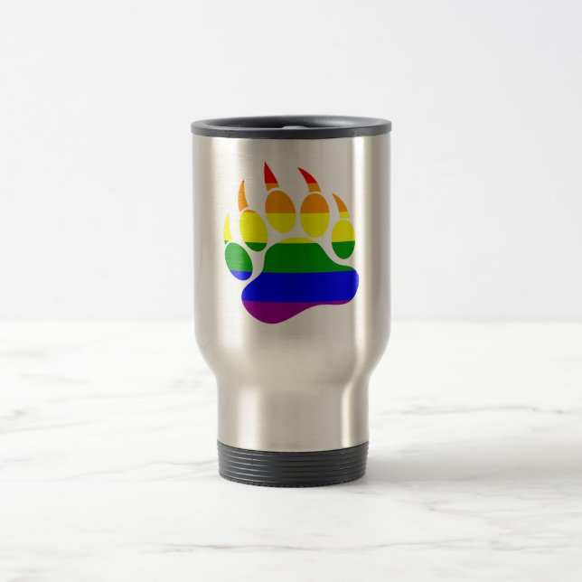 Bear Paw Rainbow Flag Travel Mug (Center)