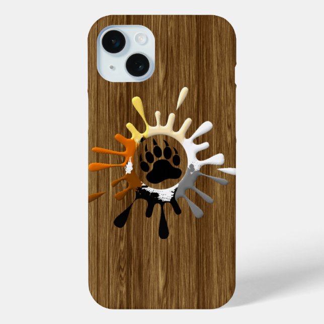 Bear Paw Splash Bear Pride Colours on wood print Case-Mate iPhone Case (Back)