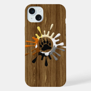 Bear Paw Splash Bear Pride Colours on wood print iPhone 15 Plus Case