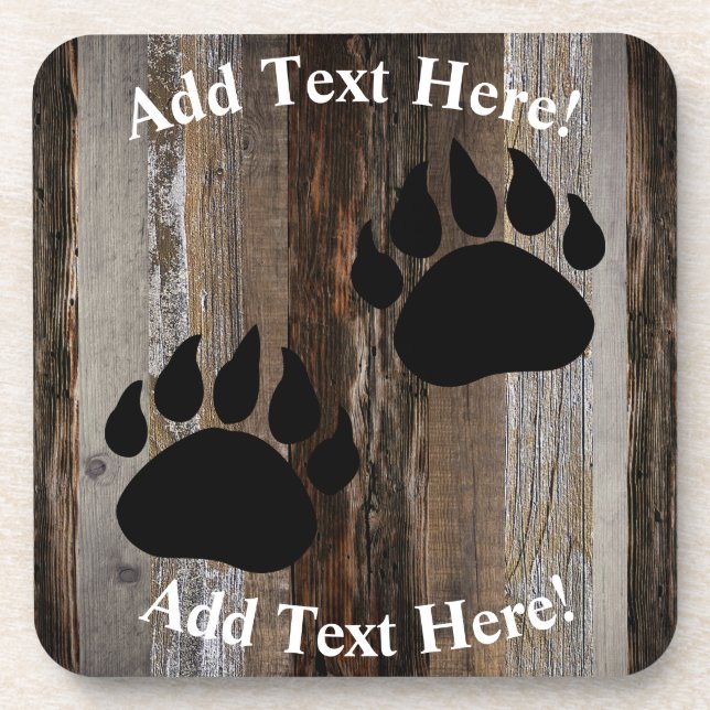 Bear Paws Vintage Wood  Rustic Wood Coaster (Front)