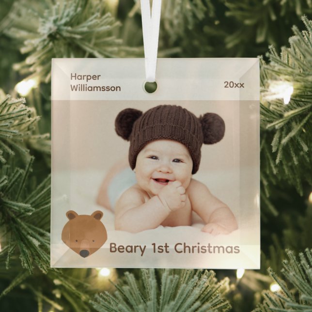 Bear Photo Baby First Christmas Glass Tree Decoration (Insitu)