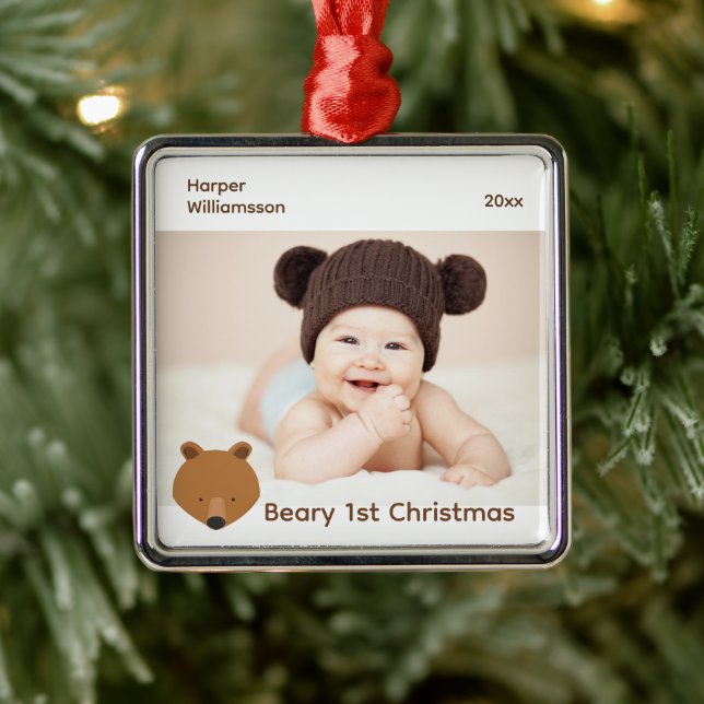 Bear Photo Baby First Christmas Metal Tree Decoration (Tree)