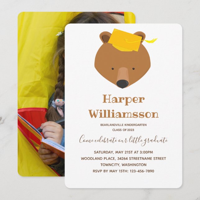 Bear Photo Kindergarten Graduation Invitation (Front/Back)