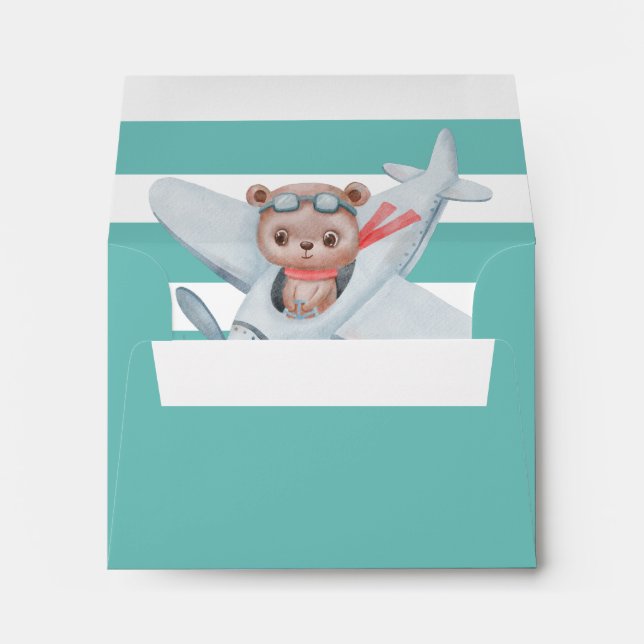 Bear Pilot Aeroplane Watercolor Baby Shower     Envelope (Back (Bottom))