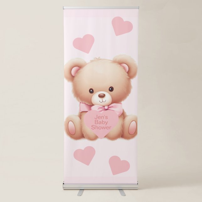 Bear Pink Baby Shower Vertical Banner (Front)