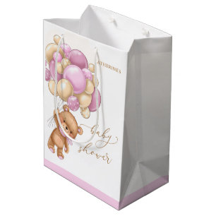 Bear Pink Balloons Baby Shower Gift Bag