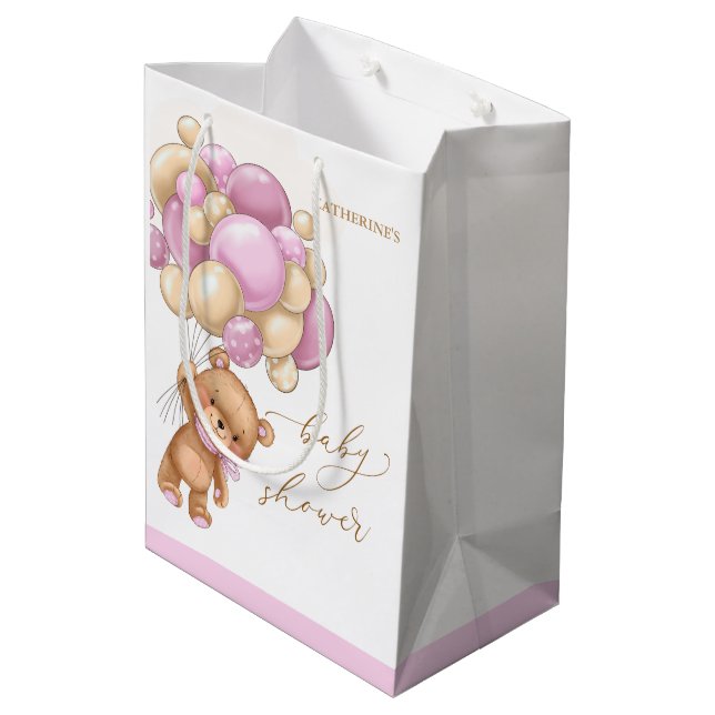 Bear Pink Balloons Baby Shower Gift Bag (Back Angled)