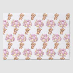 Bear Pink Balloons Baby Shower Tissue Paper