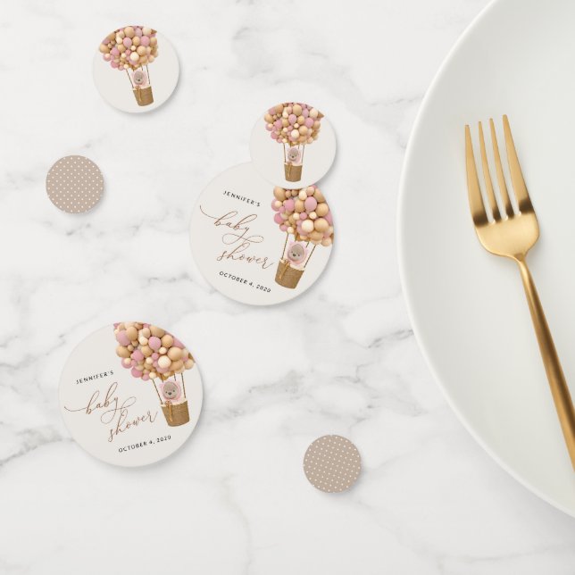 Bear, Pink Balloons, Hot Air Balloon, Baby Shower Confetti (Group)