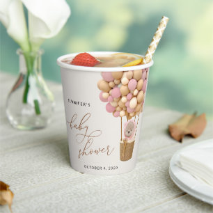 Bear, Pink Balloons, Hot Air Balloon, Baby Shower Paper Cups