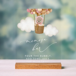 Bear, Pink Balloons, Hot Air Balloon, Momosa Bar Acrylic Sign