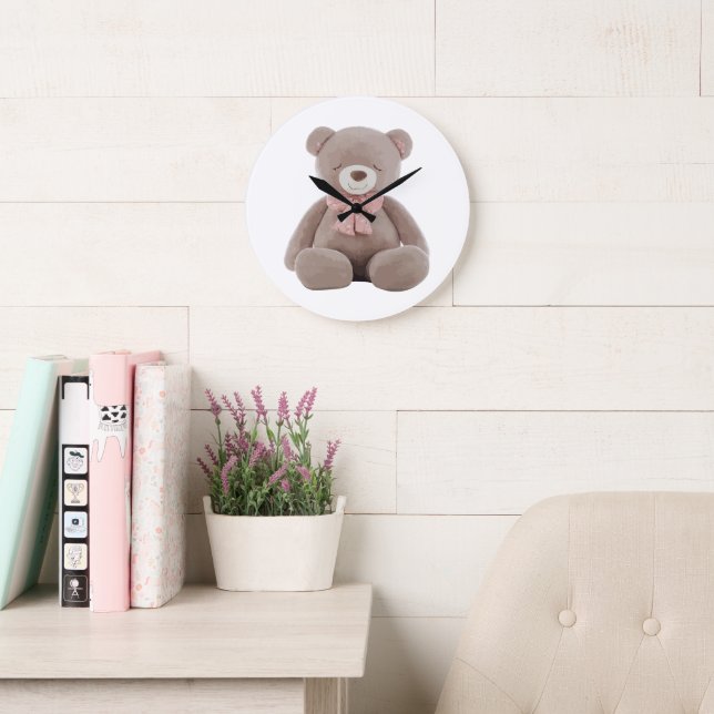 Bear pink Cartoon Large Clock (Reading Room)