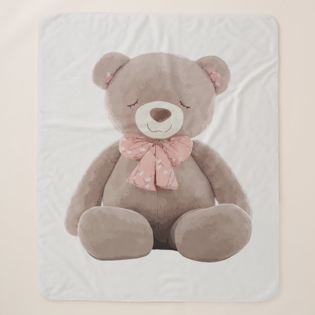 Bear pink Cartoon Sherpa Blanket (Front)