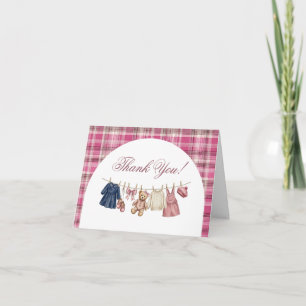 Bear Pink Clothesline Baby Shower Book Request Thank You Card