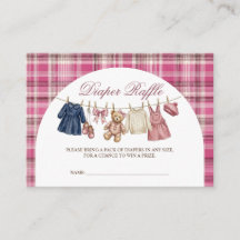 Bear Pink Clothesline Baby Shower Diaper Raffle
