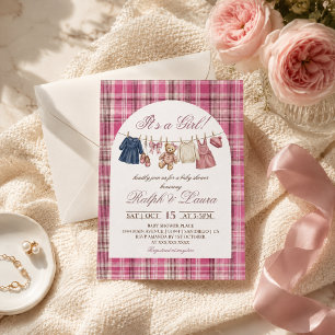 Bear Pink Grandmillennial Luxury Girl Baby Shower Invitation