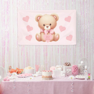 Bear Pink Hearts Baby Shower Banner