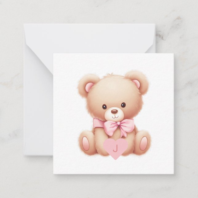 Bear Pink Monogram Note Card (Front)