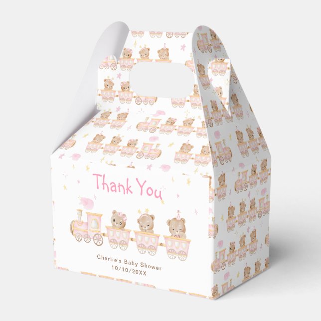 Bear Pink Train Baby Shower Thank You Favour Box (Front Side)