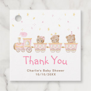 Bear Pink Train Baby Shower Thank You Favour Tags